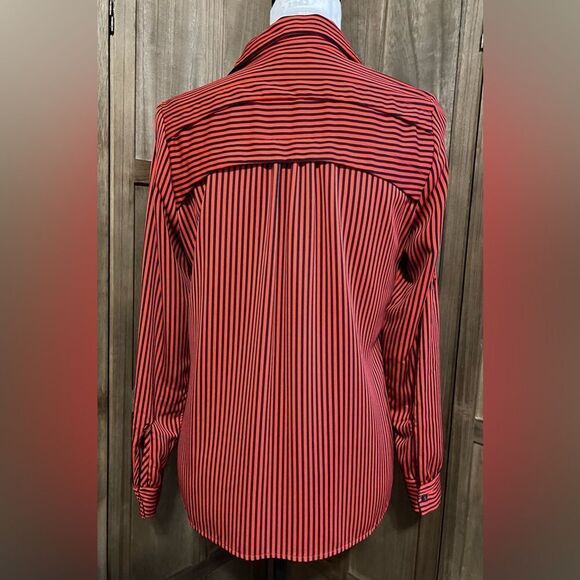 Sabie Orange and Blue Stripe Silk Blouse. - Picture 3 of 7